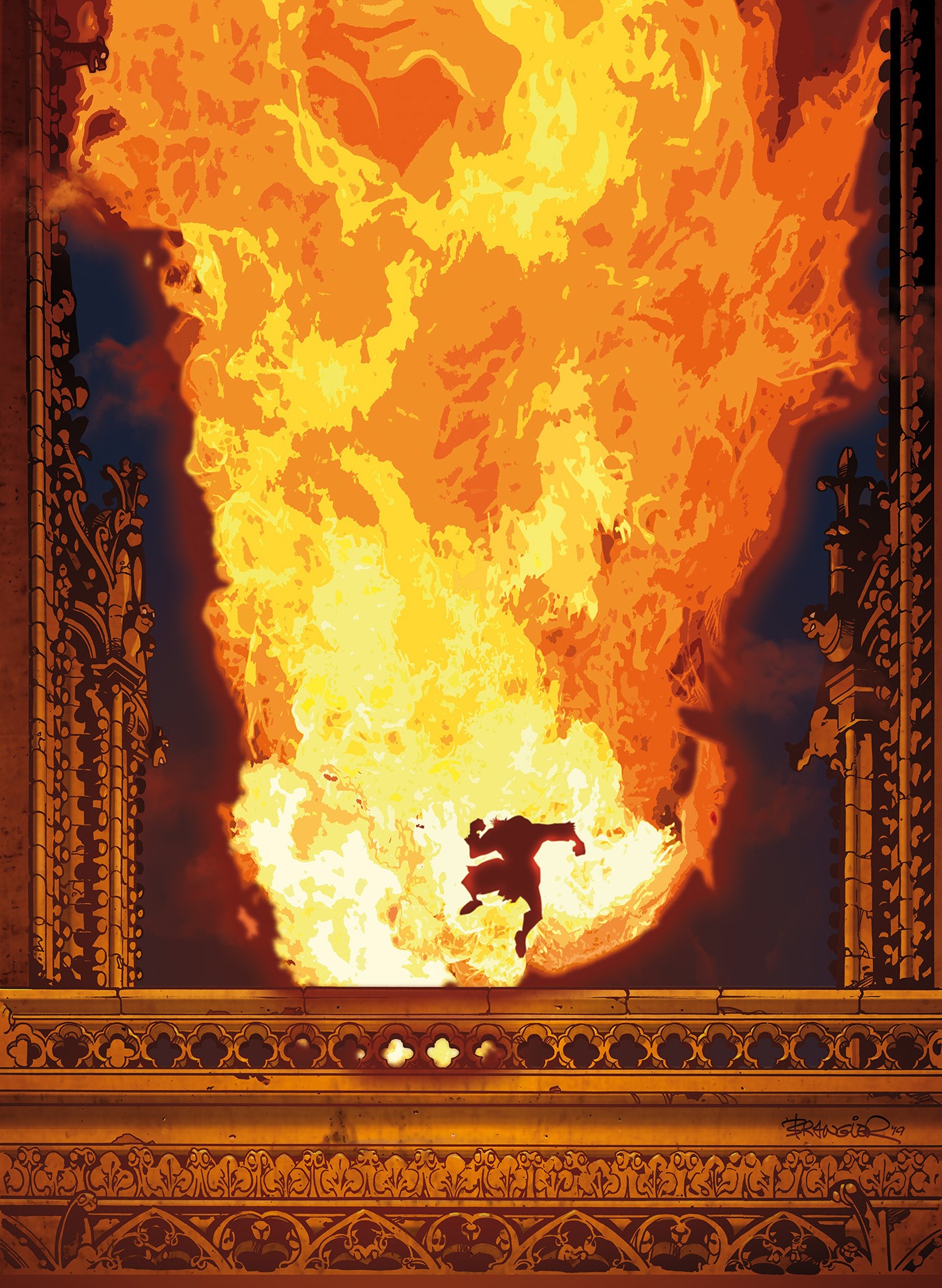 Quasimodo et Notre Dame en flamme